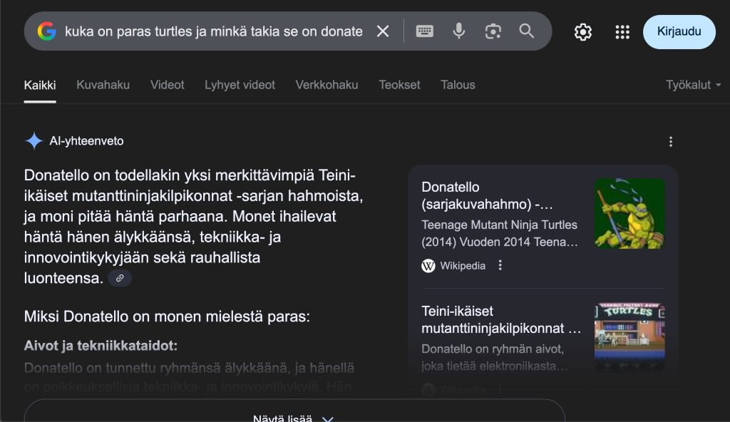 AI Overview esimerkki hausta